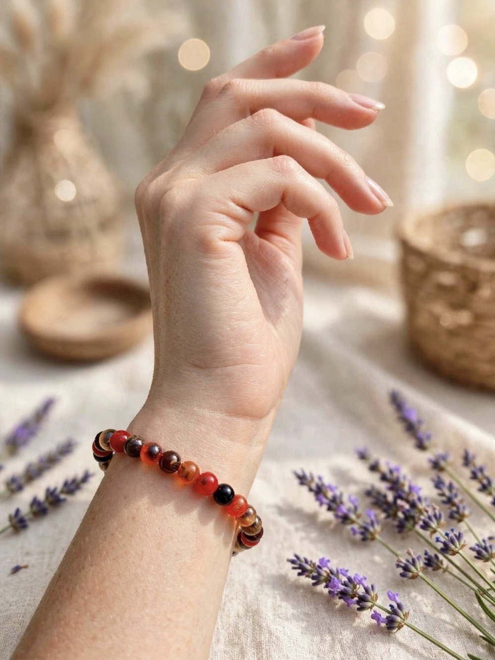 Handcrafted Red & Orange Bead Stretch Bracelet